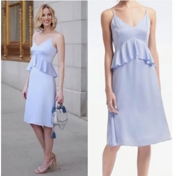 Banana Republic Satin Peplum Dress in Baby Blue Size 14 - Picture 1 of 12